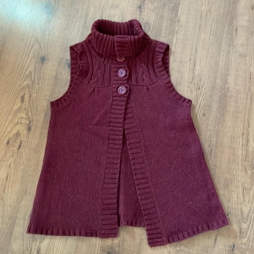 Dish burgundy sweater vest.